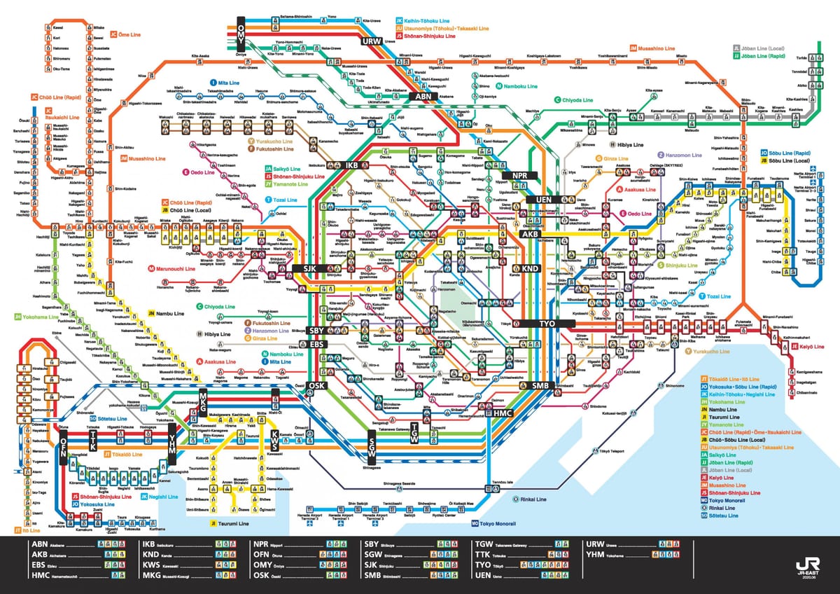 mapa linii Jr w Tokio