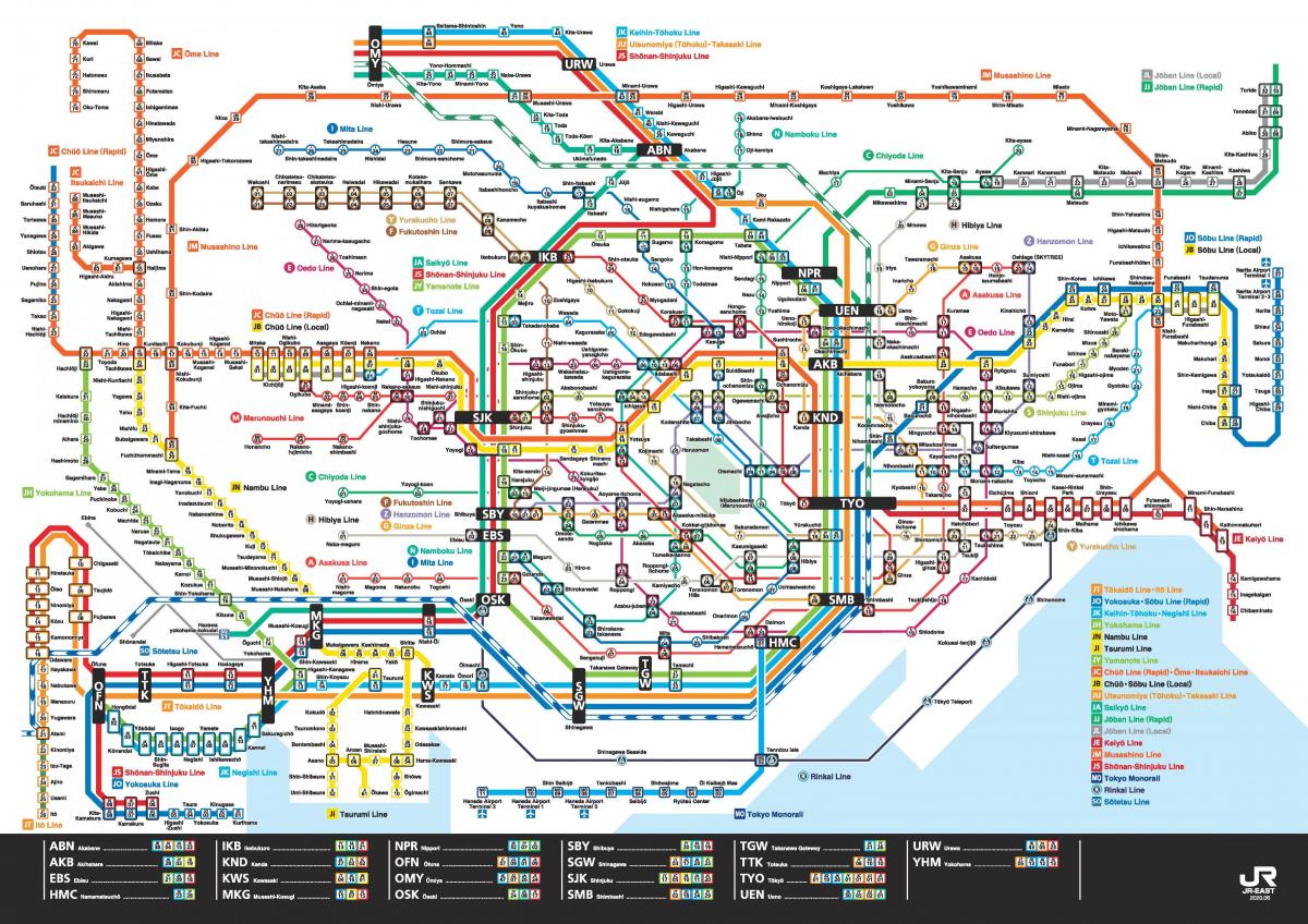 mapa linii Jr w Tokio