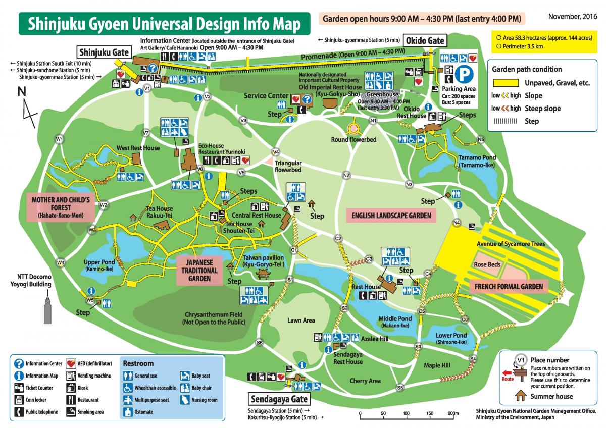 mapa parku Shinjuku gyoen