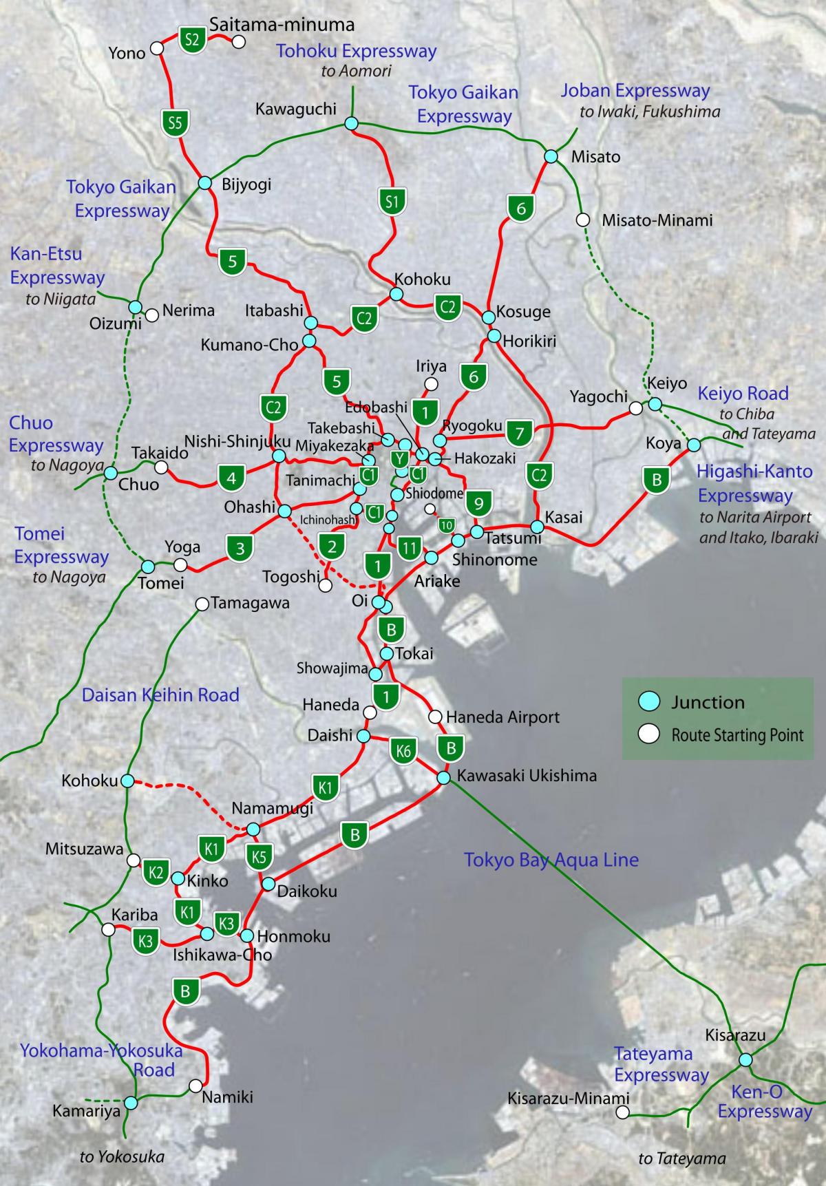 mapa Tokio autostrady