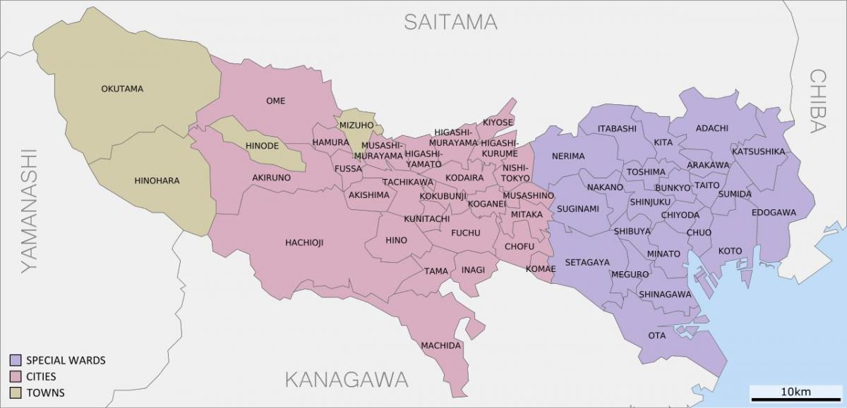 mapa prefektury Tokio