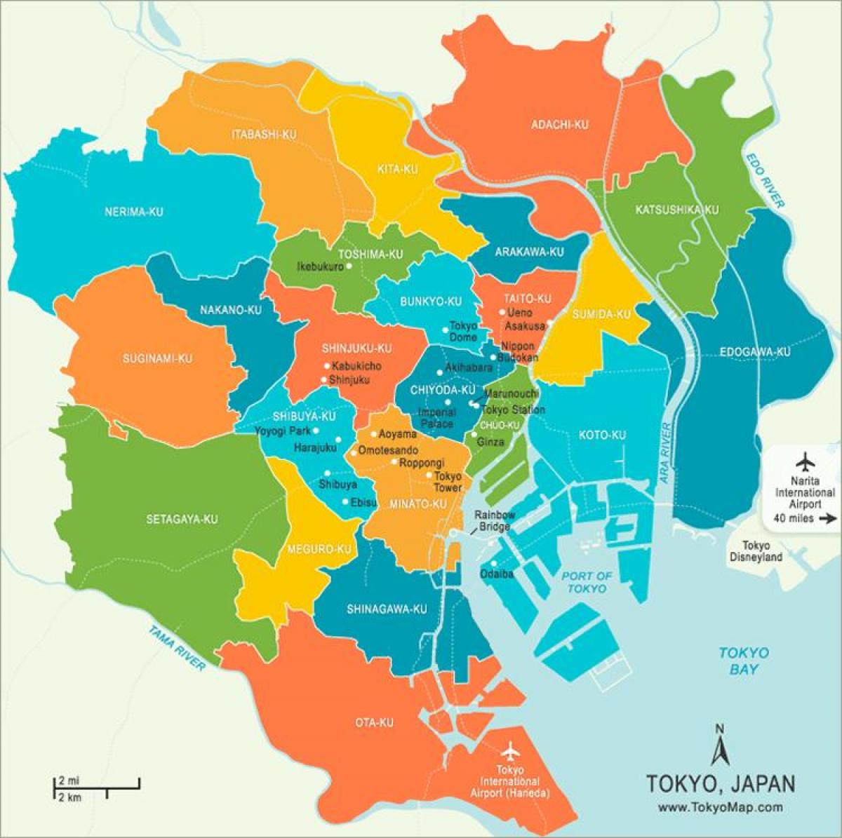mapa przedmieściach Tokio