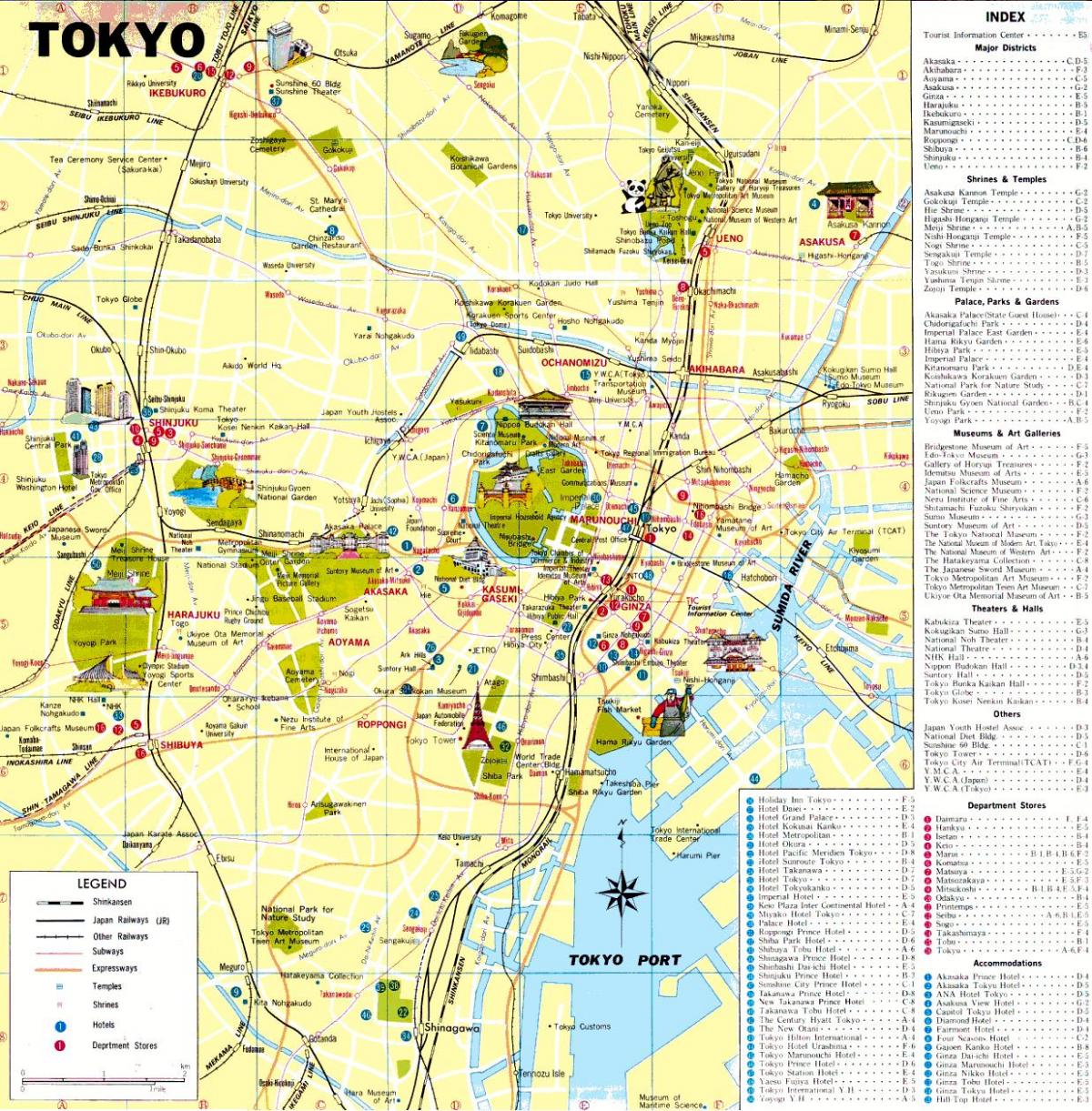 Atrakcje turystyczne Tokio na mapie