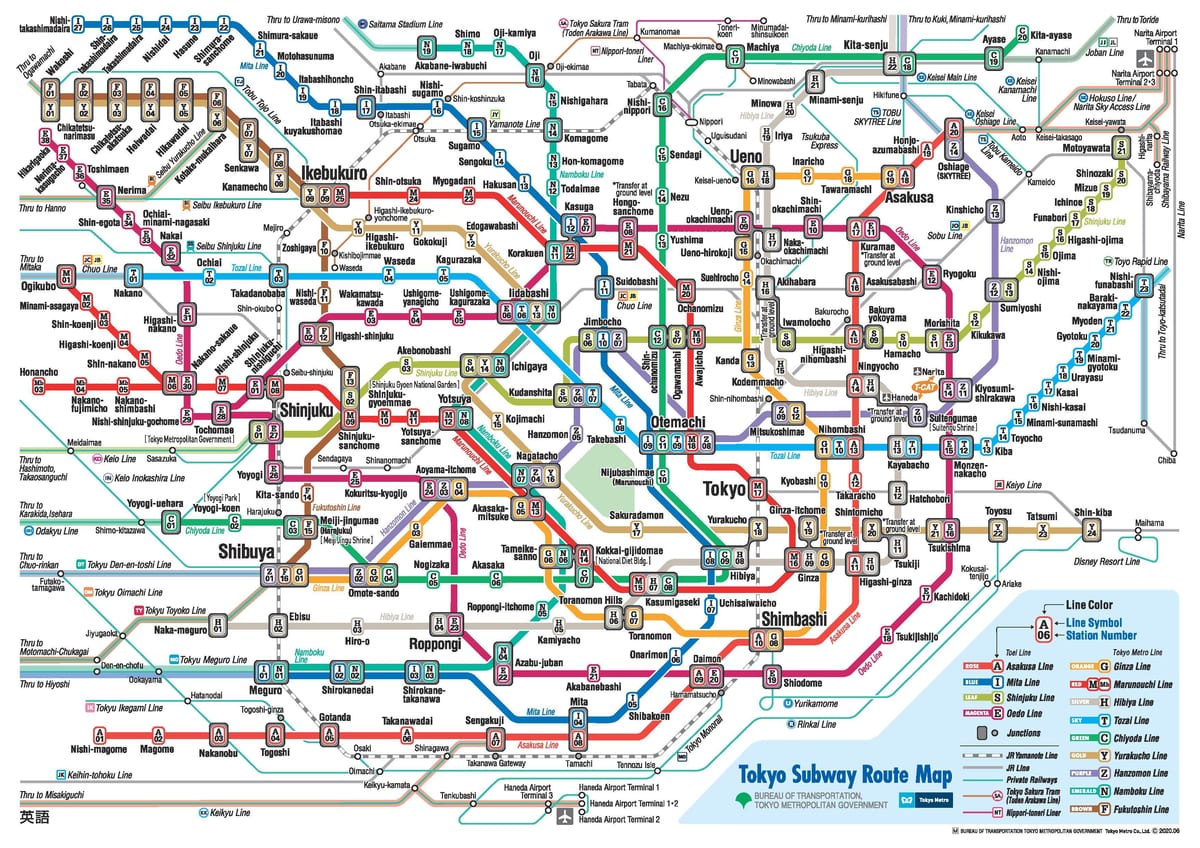 Tokio transport publiczny mapie