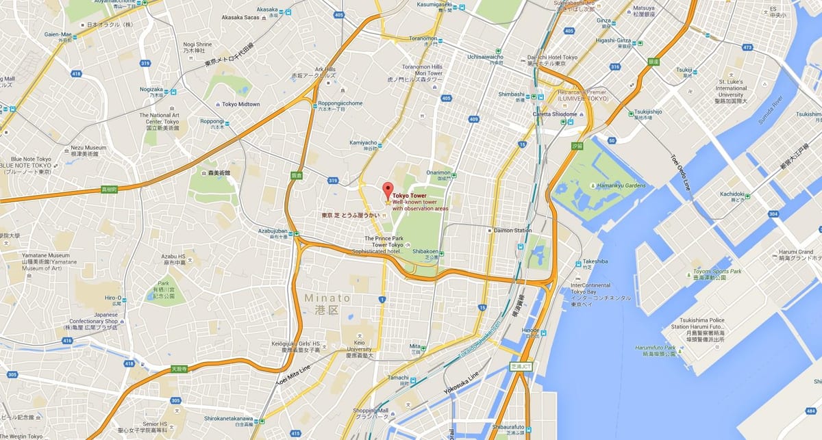 mapa Tokyo tower
