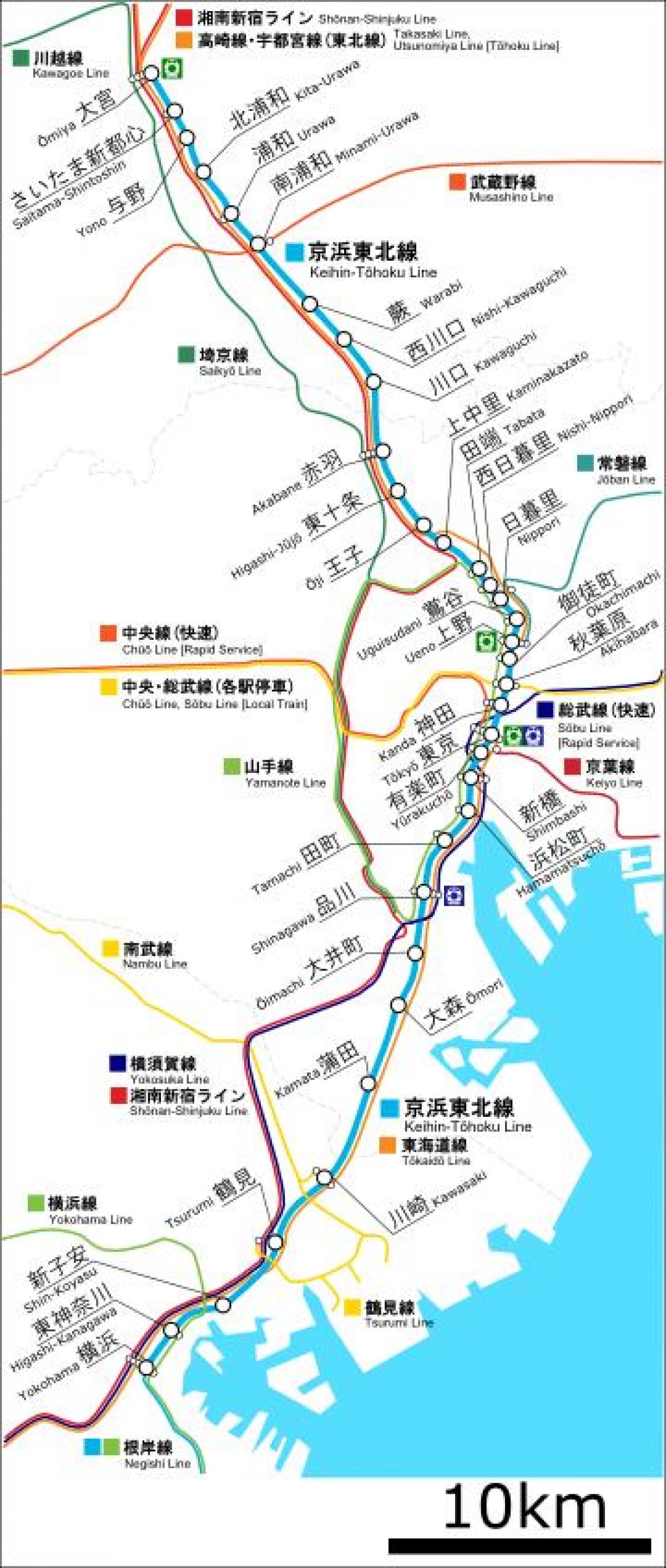 mapa linii Кэйхин tohoku